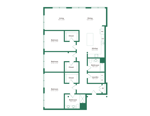 Floor plan for 3 beds, 2 baths, 2091 sqft